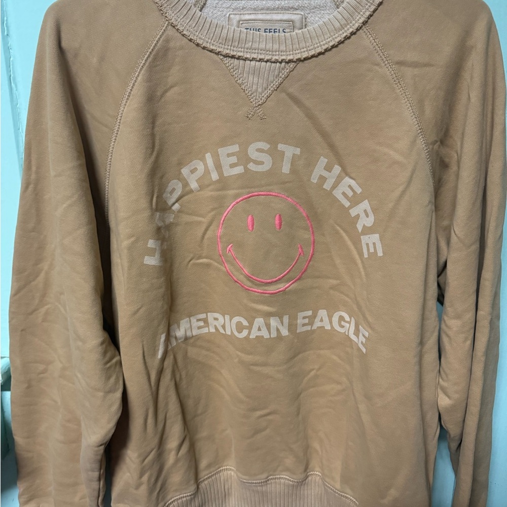 American Eagle Outfitters Tan Crewneck Sweater Vintage Style